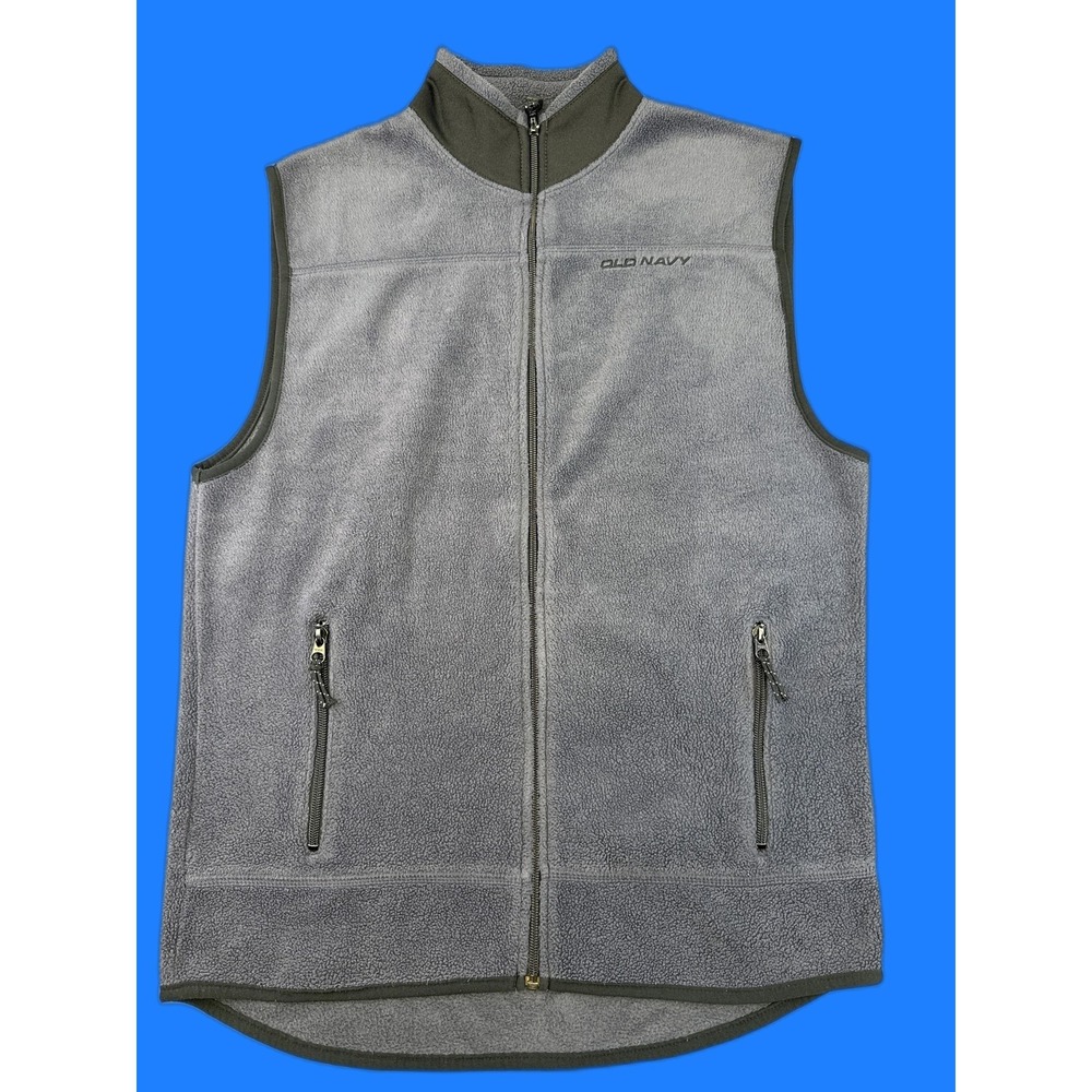 Old Navy Full Zip Fleece Lined Vest Mens 16 XL Gray Mock Neck Sleeveless Pockets